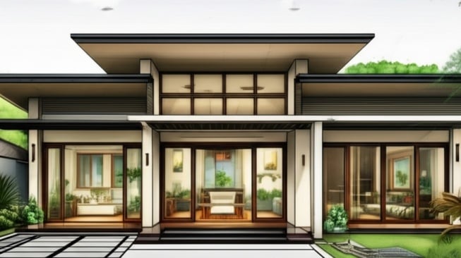 Desain rumah tropis 1 lantai. (Gemini AI)
