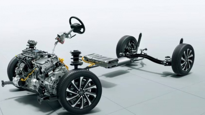 Ilustrasi rangka mobil Toyota dengan mesin Hybrid (Motoroctane)