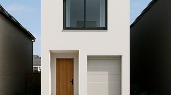 Desain rumah ukuran 10x5 dengan rooftop.[dibuat dengan AI]