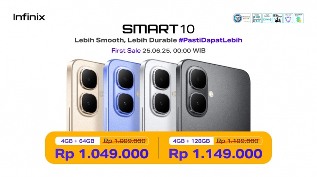 Infinix Smart 10 yang resmi diluncurkan ke Indonesia pada Selasa (24/6/2025). [Dok. Infinix Indonesia]