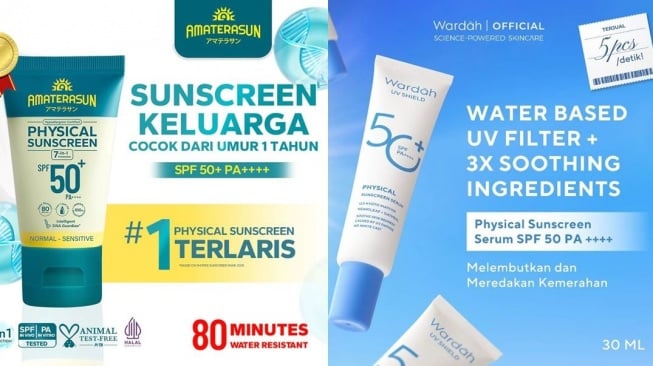 Contoh rekomendasi mineral sunscreen atau physical sunscreen. (Shopee)