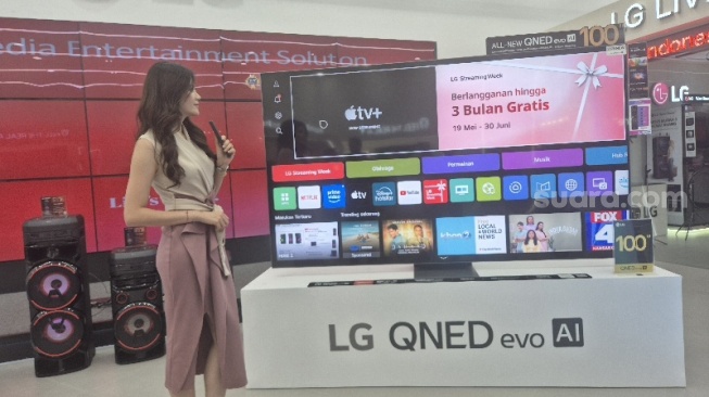 Perkenalan Jajaran TV QNED Evo LG terbaru di Jakarta, Rabu (25/6/2025). [Suara.com/Dythia]