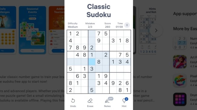 Game Sudoku. (Google Play Store)