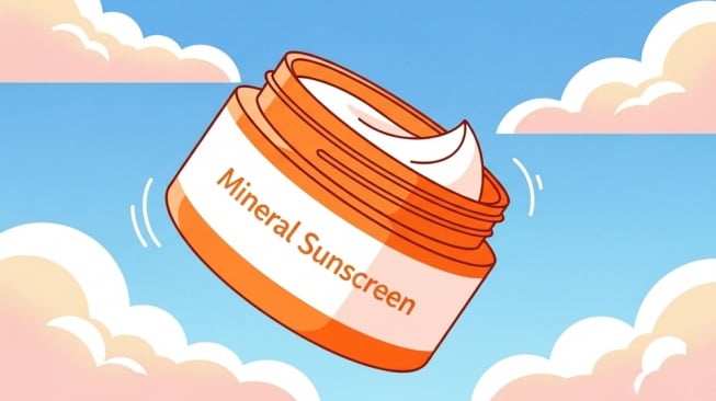Ilustrasi mineral sunscreen. (Dibuat menggunakan Google AI Studio)
