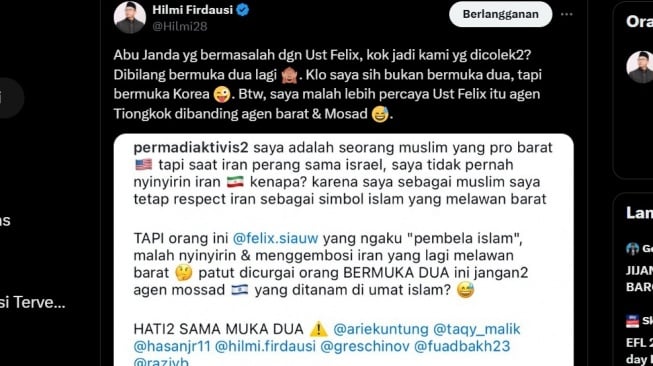 Abu Janda Tuding Felix Siauw dan 7 Figur Dakwah Lainnya Antek Israel Bermuka Dua, Siapa Saja? [X]