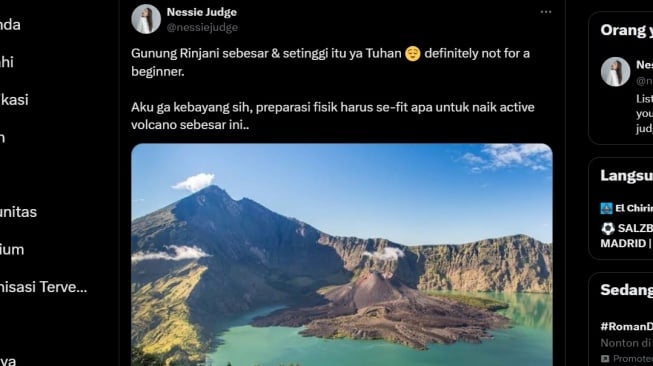 Nessie Judge Soroti Jalur Pendakian Rinjani Usai Insiden Juliana Marins, Selipkan Pesan Mendalam. [X]