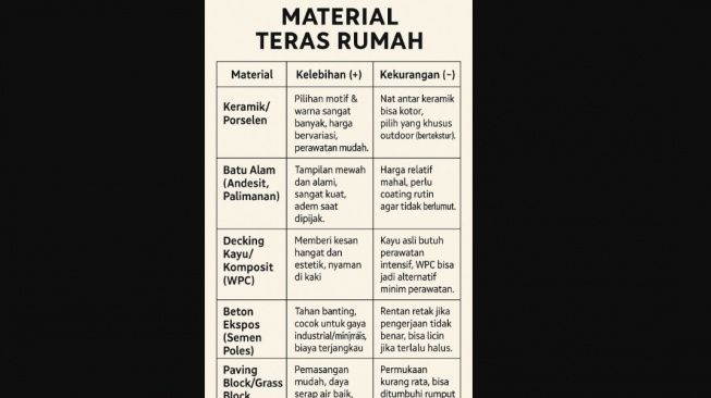 Rekomendasi Bahan Lantai Teras Populer (Beserta Plus Minusnya) [Suara.com]