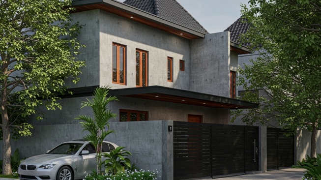 Rumah minimalis modern 2 lantai style Industrial. (Gemini AI)