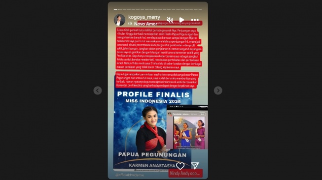 Merince Kogoya kecewa dicoret dari Miss Indonesia 2025 (Instagram/@kogoya_merry)