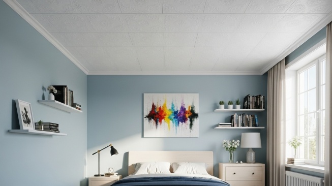 Ilustrasi plafon PVC untuk kamar tidur ukuran kecil (Google Studio AI)