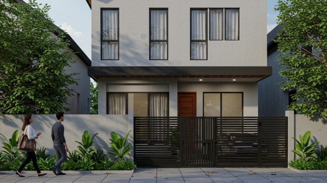 Rumah minimalis modern 2 lantai style Urban. (Gemini AI)