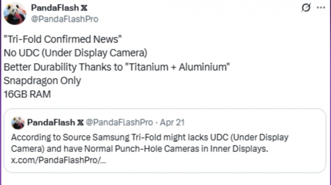 Bocoran ponsel lipat tiga Samsung. [Gizmochina]