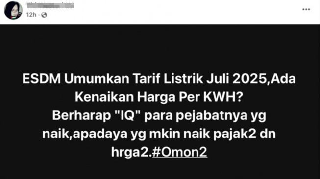 Hoaks tarif listrik naik per Juli 2025. [Ist]