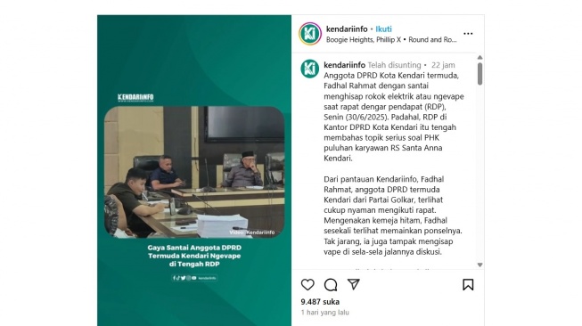 Anggota DPRD Kendari Fadhal Rahmat Asyik Isap Vape Saat Rapat, Aksinya Tuai Kecaman. [Instagram]