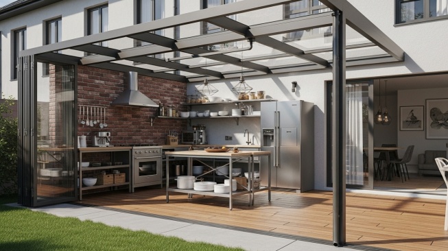 desain dapur semi outdoor rumah minimalis industrial (Google AI)
