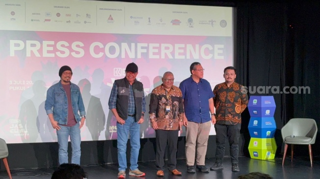 Konferensi pers Jazz Gunung 2025 di kawasan MH. Thamrin, Jakarta Pusat pada Rabu, 3 Juli 2025. [Suara.com/Tiara Rosana]