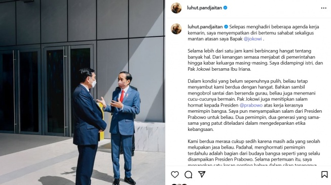 Unggahan Luhut Binsar Pandjaitan bertemu Presiden Jokowi. [Instagram]