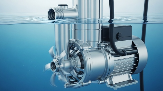 Ilustrasi pompa air submersible atau pompa air celup (Google AI Studio)