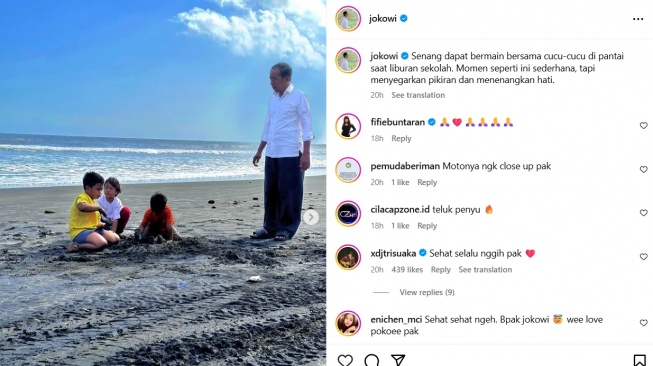 Tangkapan layar Instagram Presiden ke-7 Joko Widodo.
