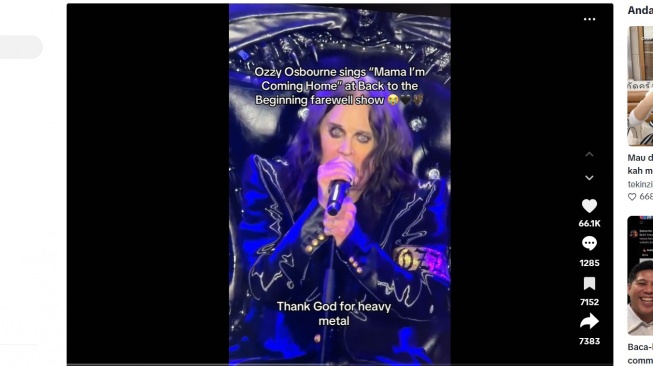 Pensiun dari Panggung, Ozzy Osbourne Tampil Terakhir Kali Bareng Black Sabbath. [TikTok]