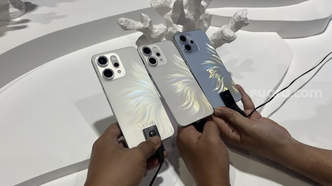 Oppo Reno 14 Pro 5G, Oppo Reno 14 5G, dan Oppo Reno 14F 5G. [Suara.com/Dicky Prastya]