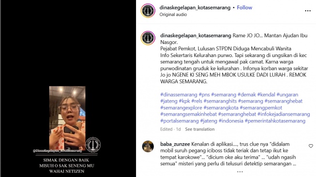Tangkapan layar video pelecehan seksual di Instagram. 