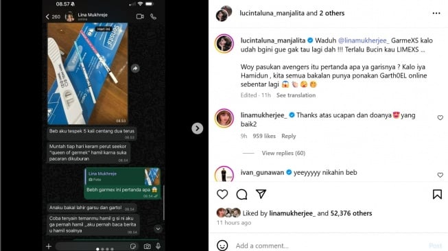Lina Mukherjee umumkan kehamilan dari bule bernama Luca Spiteri. [Instagram]