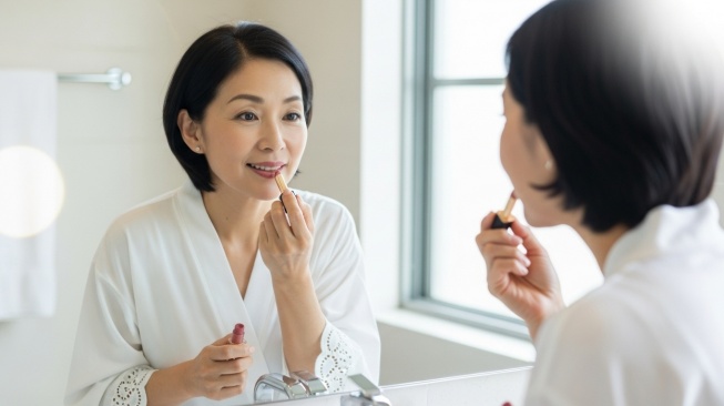 Wanita usia 50 tahun menggunakan lipstik (Google Studuo AI)