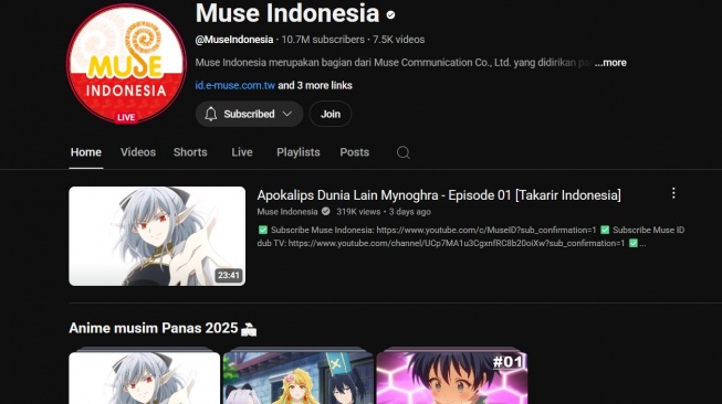 Channel YouTube Muse Indonesia. [YouTube]