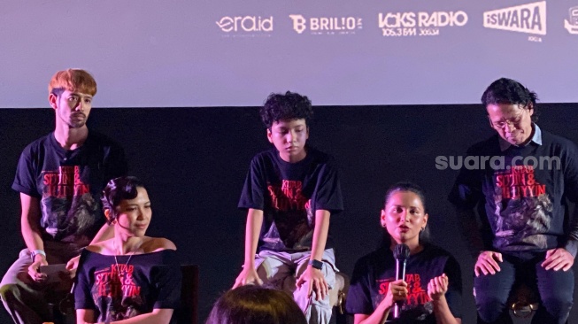 Konferensi pers film Kitab Sijjin & Illiyyin di kawasan Kuningan, Jakarta Selatan, Rabu, 9 Juli 2025. [Suara.com/Tiara Rosana]