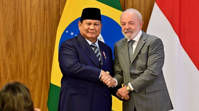 Presiden Prabowo Subianto dan Presiden Brasil Luiz Inácio Lula da Silva di Istana Planalto, Brasilia, Rabu (9/7/2025) waktu setempat. [Biro Pers Sekretariat Presiden