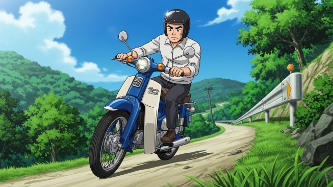 Ilustrasi pengendara sepeda motor. [AI Imagen 4]