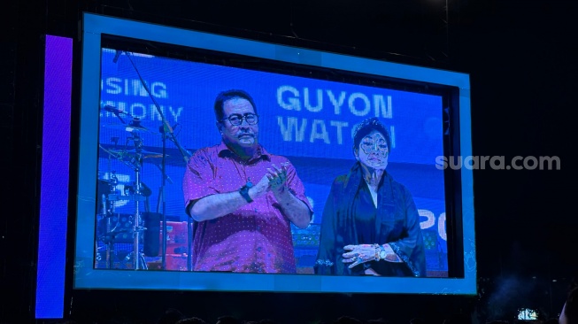 Sambutan Wakil Gubernur DKI Jakarta, Rano Karno dalam upacara penutupan Jakarta Fair 2025 di JIExpo Kemayoran, Jakarta Utara pada Minggu, 13 Juli 2025 malam. [Suara.com/Tiara Rosana]