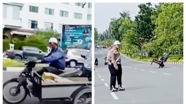 Anak Buah Kapolri Cuma Melongo, Aksi Freestyle Tukang Becak di Jalanan Banjir Pujian: Sungkem Suhu!