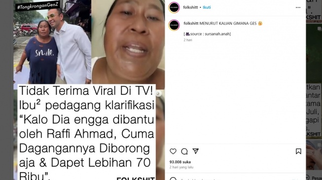 Viral Pedagang di Kelapa Gading Mengeluh Usai Dagangannya Diborong Raffi Ahmad. [Instagram]