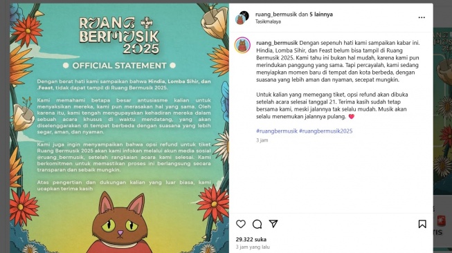 Hindia, Feast, dan Lomba Sihir Akhirnya Batal Manggung di Tasikmalaya Buntut Isu Satanik (Instagram)