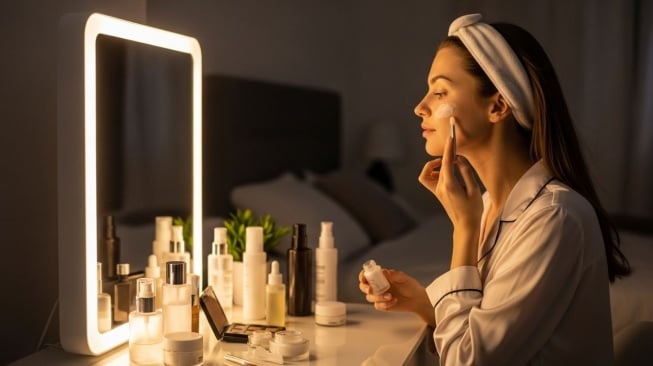 Ilustrasi skincare malam. (Google AI Studio)