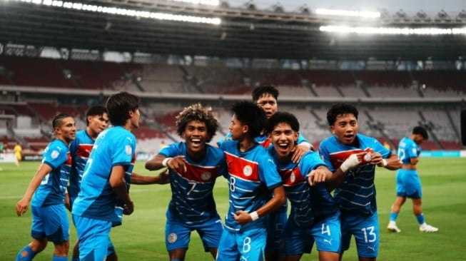 Para pemain Filipina U-23 merayakan gol yang mereka ciptakan ke gawang Malaysia U-23 di Piala AFF U-23 2025 (aseanutdfc.com)