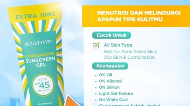 Azarine Hydrasoothe Sunscreen Gel SPF45 PA++++ (Shopee)