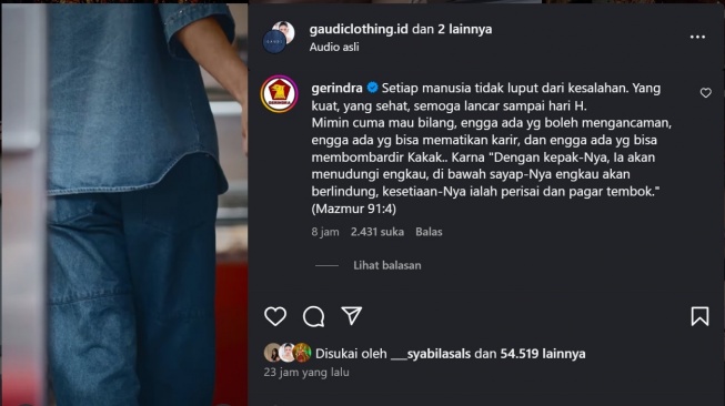 Admin Gerindra komentari unggahan Erika Carlina (Instagram/@ericarl)