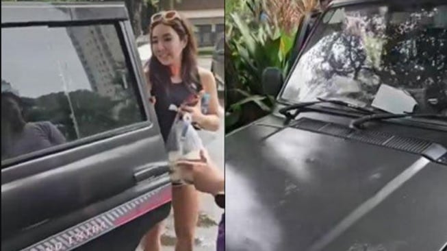 Gisel dengan mobil tua Kijang Grand Extra (Facebook)