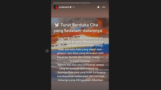 Ucapan duka cita Jordi Amat atas tragedi kebakaran KM Barcelona 5 yang terjadi di kawasan tanah leluhurnya. (Instagram Jordi Amat)