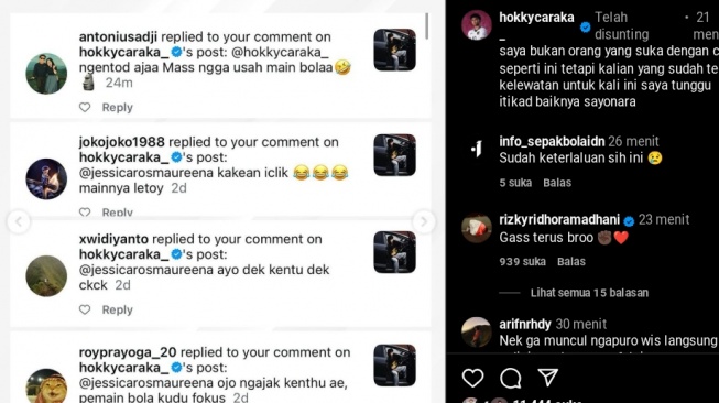 Pemain Timnas Indonesia U-23 Hokky Caraka dibuat kesal dengan ulah netizen. Pacarnya, Jessica Rosmaureena dilecehkan. (IG Hokky Caraka)