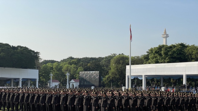 Upacara Prasetya Perwira (Praspa) di Istana Merdeka, Jakarta, Rabu (23/7/2025). [Suara.com/Novian]
