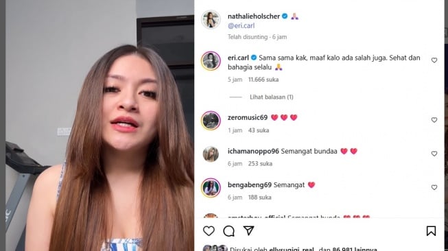 Reaksi Erika Carlina Usai Nathalie Holscher Memelas Minta Maaf. [Instagram]