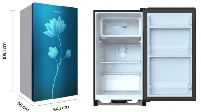 Kulkas 1 Pintu Tanpa Bunga Es dan Hemat listrik - Polytron PRB 159B. [Polytron]