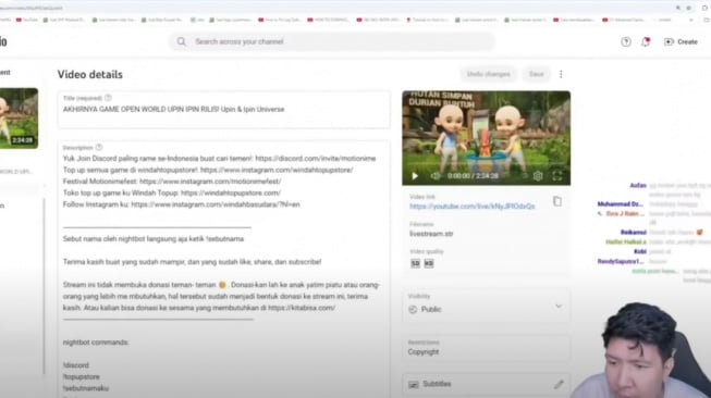 Windah Basudara terkena copyright. (YouTube)