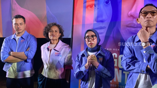 Konferensi Pers film Rangga & Cinta di kawasan Senayan, Jakarta Pusat pada Senin, 28 Juli 2025. [Suara.com/Tiara Rosana]