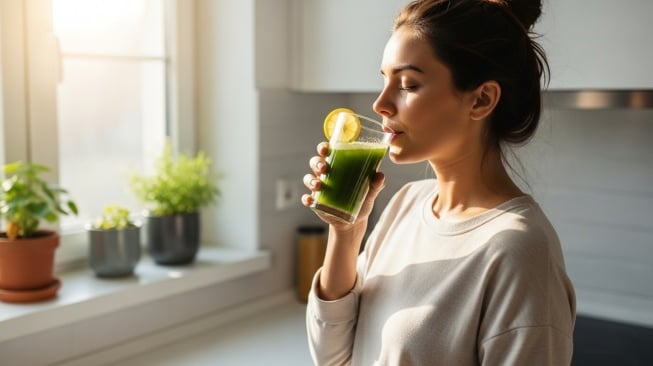 Minum jus detox di pagi hari (Google Studio AI)