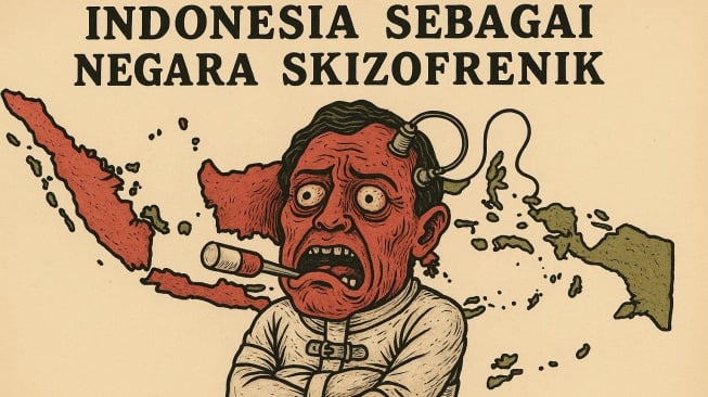 Ilustrasi Indonesia sebagai negara Skizofrenik. [Suara.com/ChatGPT]